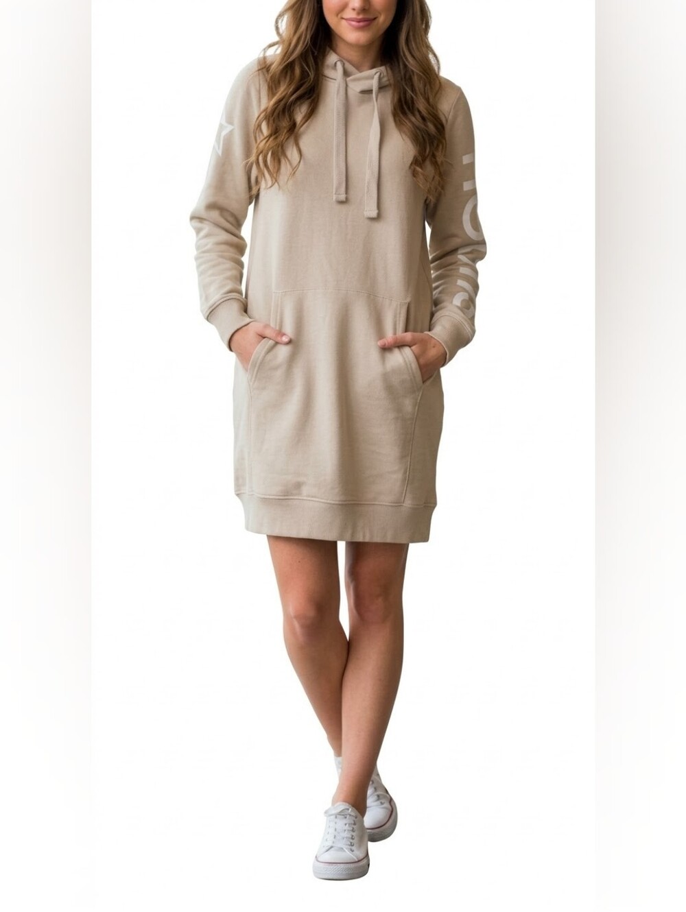 Calvin Klein Jeans Women's Hoodie Dress Beige Small